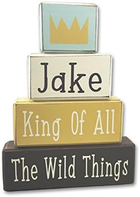 Where the wild things are stacking wood blocks King of all the wild things personalized