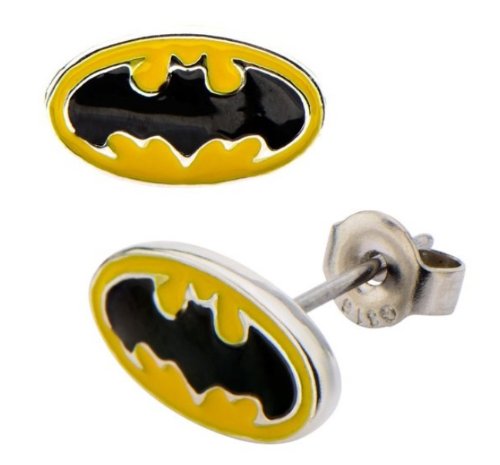 DC Comics Womens Batman Logo Stud Earrings (Black & Yellow)