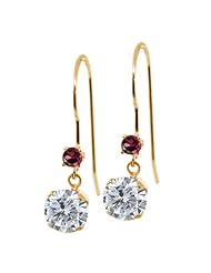 1.18 Ct Round I/J Diamond Red Rhodolite Garnet 14K Yellow Gold Earrings