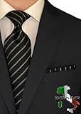 IMAGE OF Berioni Hand Made in Italy 100% Woven Silk Mens Neck Tie + Pocket Square Jacquard Woven Tie and Hanky Set Black White AD3 (Black White AD3)