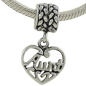 Aunt Heart Dangle Bead in Silver Plate for European Charm Bracelet: Jewelry