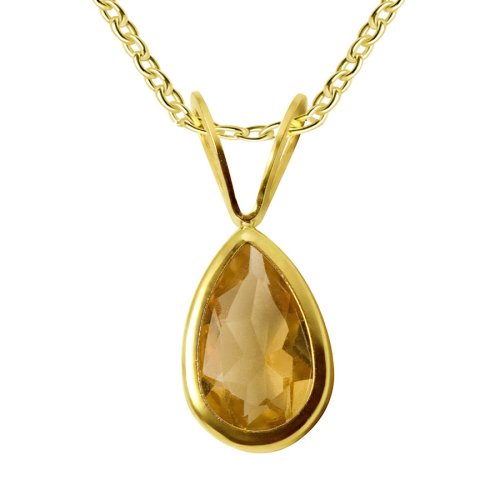 10k Yellow Gold Pear-Shaped Citrine Bezel-Set Pendant, 18