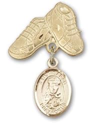 14K Gold Baby Badge with St. Sarah Charm and Baby Boots Pin