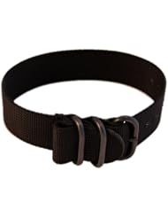 20mm Nylon Watch Band, Tactical Grade Strap, Black, Non-Glare PVD Hardware