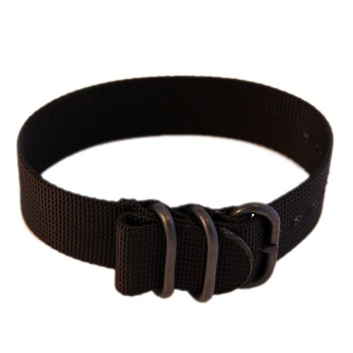 20mm Nylon Watch Band, Tactical Grade Strap, Black, Non-Glare PVD Hardware