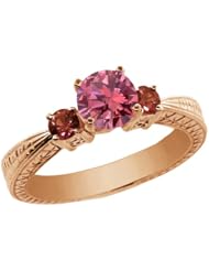 1.01 Ct Round Pink Diamond White Sapphire 18K Rose Gold 3-Stone Ring