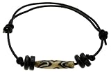 Neptune Giftware Black Leather Cord Surf Wristband Bracelet With Surf Style Black Wood Beads & Decorative Barrel Bead - 0034