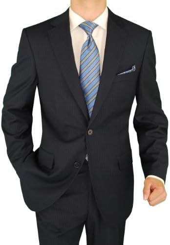 Salvatore Exte Men's 2 Button Dark Navy Pinstripe Suit (50 Regular, Dark Navy)