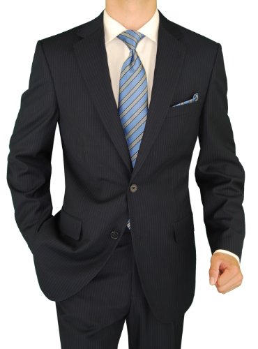 Salvatore Exte Men's 2 Button Dark Navy Pinstripe Suit (50 Regular, Dark Navy)