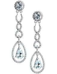 14K White Gold Diamond and Aquamarine Drop Earrings (4Cttw, SI Clarity, F Color)