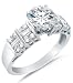 Cheap Size 5.5 – Solid 14k White Gold Round Brilliant Cut Solitaire with Baguette and Round Side Stones Highest Quality CZ Cubic Zirconia Engagement Ring 2.0ct. On Sale