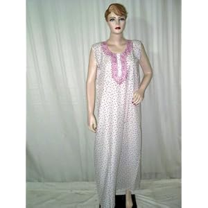 Buy Anniversary Gift -Printed Embroidered White Evening Dress Ladies Cotton Kaftan Long Sleeve... by Mogul Interior