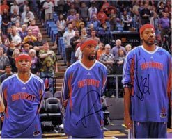 Signed Pistons, Detroit 8x10 By Allen Iverson, Richard Hamilton and Rasheed Wallace Photo