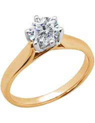 1.00 Ct Round H/I I1 Diamond 18K Yellow Gold Ring
