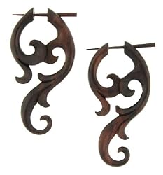 MISOOL- Organic Hand Carved Sono Wood Earrings with Wood Post - From Indonesia - Sold as a Pair - 26mm x51mm
