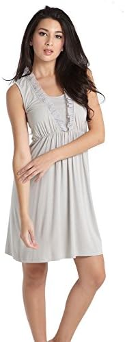 Mothers En Vogue Chiffon Trim Bamboo Night Dress - L - Taupe Grey
