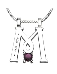Sterling Silver Letter M - June Alexandrite Birthstone 18 Inch Necklace