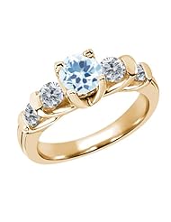 2.07 Ct Round Sky Blue Topaz G/H Diamond 18K Yellow Gold Ring