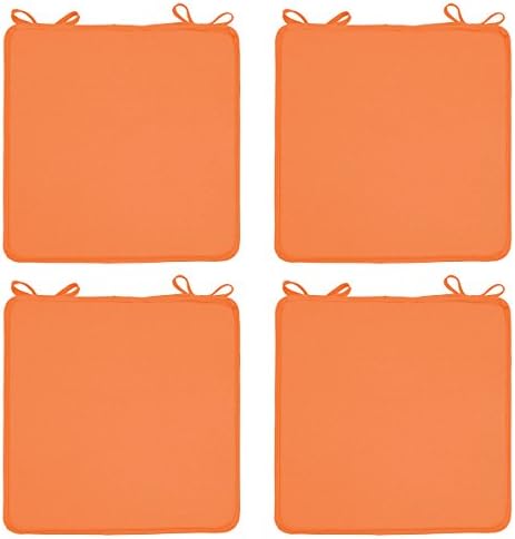 4 Outdoor Chair Pads 15"x15" Ties Weather-Resistant Seat Cushion Patio Orange