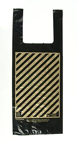 "WOW..1 penny Shipping!!! 1 Bottle Liquor/Wine Bag, 20,000 Bags, Plastic Shopping Bags Size-6x4x20 20 Microns, Black with Gold Stripes, 2.9 Cents Per Bag, $599.75 per 5 boxes