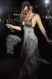 Cotton Club 6HR Rcrescentini Salt Black Animal Print and Lace Long Silk Dress