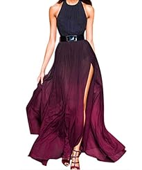 Backless Halter Elasticized   Waistline Cocktail Chiffon Maxi Dress 