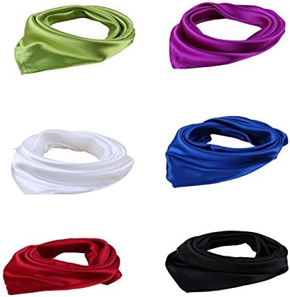 DGFA INC Women's Solid Color Square Scarf Small Satin Neckerchief (6 pcs)