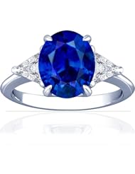 14K White Gold Oval Cut Blue Sapphire Three Stone Ring