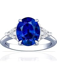 Platinum Oval Cut Blue Sapphire Three Stone Ring