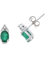 1.05CTW 14K White Gold Genuine Emerald and Diamond Stud Earrings