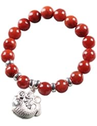 Honeystore Girls S999 Sterling Silver Red Agate Stretch Beacelet Color Red Silver