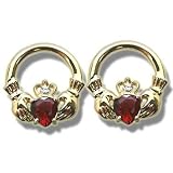 .01 CT 5MM HEART GARNET CLADDAGH EARRING