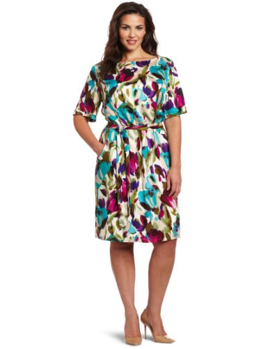 Jessica Howard Women's Plus-Size Floral Blouson Dress, Multi, 24W