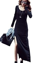 Sexy Long Sleeves Cotton/Spandex Winter Slit Ankle Length  Dress