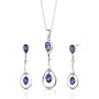 Sterling Silver Oval Shape Sapphire Pendant Earrings and 18 inch Necklace Set