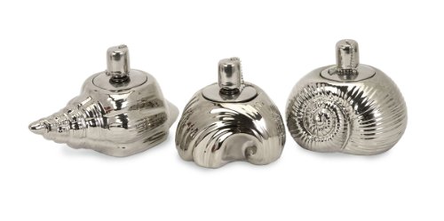 Set of 3 Nautical Beach Inspired Polished Silver Sea Shell Oil Lamps