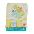 Spasilk Noah's Ark Hooded Towel & 4 Washcloth Set (Yellow)