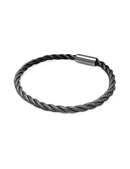 Black Rhodium Plated Sterling Silver Italian Rope Band Bracelet Length 7.5 " Width 4mm Lock Magnetic