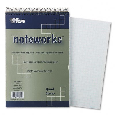 Tops Docket Gold Spiral Steno Book, Quadrille Rule, 6 x 9 Inches, White, 100 Sheets per Pad