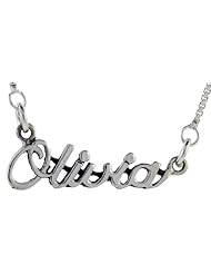 Sterling Silver OLIVIA Name Necklace 3/8 inch, 17 inches long