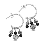 Sterling Silver Hoops with Black Onyx Beads