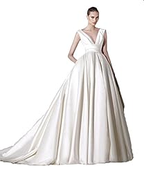 Sexy V-neck Empire   Waistline Ruched 2015 Satin  Dress with a Brush/Sweep Train 