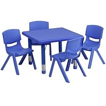 Hot Sale Flash Furniture 24'' Square Adjustable Blue Plastic Activity Table Set with 4 School Stack Chairs