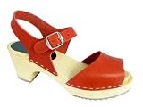 Lotta From Stockholm Torpatoffeln Swedish Clogs : Open Toe High Heel Clogs In Red Leather