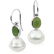 14K White Gold Paspaley South Sea Cultured Pearl and Jade Earrings - 12.00mm