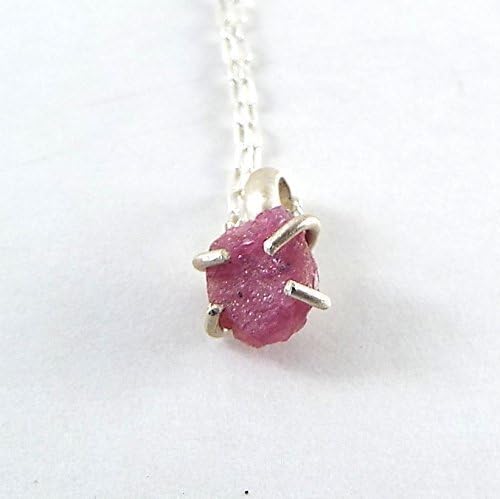 Raw Ruby 4 Prong Sterling Silver Simple Necklace