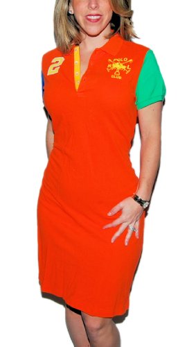 Polo Ralph Lauren Match Big Pony Rugby Womens Dress Shirt Skirt Orange Yellow