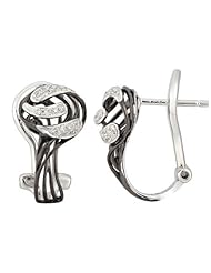 14K White Gold 0.14ct Horizontal Droplets Prong White Diamond Huggie Earrings