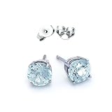 2.00 Carat Total Weight Sterling Silver Aquamarine Colored Round Cz Stud Earrings- March Birthstone