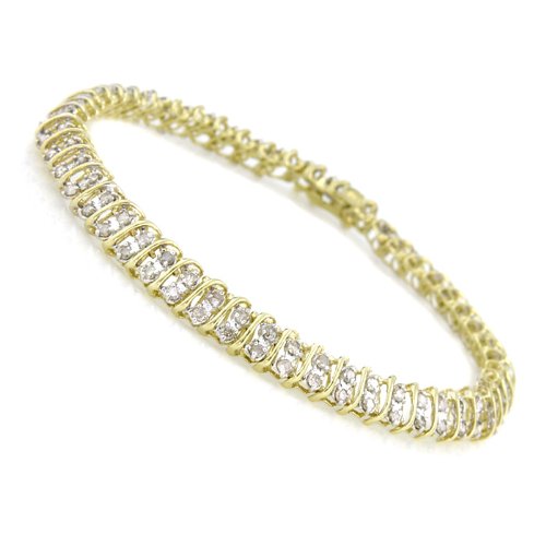 10K Yellow Gold 2.0 carat Diamond 2-Row Tennis Bracelet - 7.5
